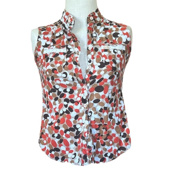 HVN HCollection Small 100% Cotton Sleeveless Shirt Retro Abstract Dots Casual - Picture 1 of 7